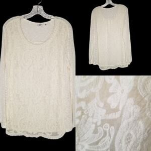 Cato Cream Lace Crochet Top Shirt Sweater 18/20W Boho Open Knit Cottagecore